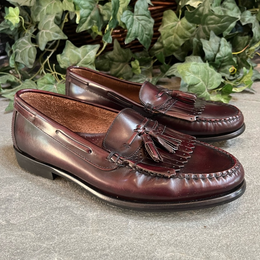 Bass Oxblood Leather Tassel Loafers Men’s 9.5 EEE Brompton Slip On Shoes Brazil